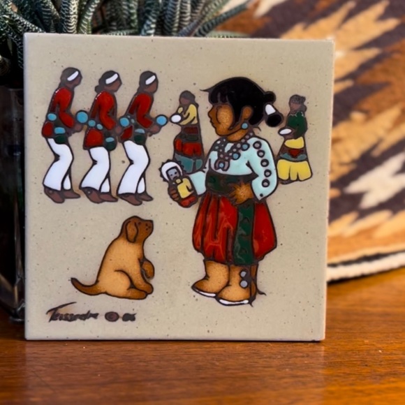 Cleo Teissedre (1930-2020) Colourful, Hand painted Ceramic Tile/Wall Art/Trivet - Picture 8 of 8